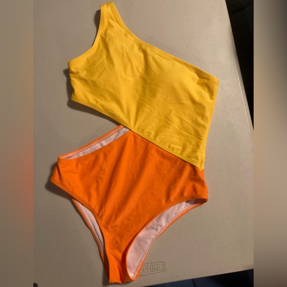 NWOT Yellow & Orange Block Color Bathing Suit with Cutout